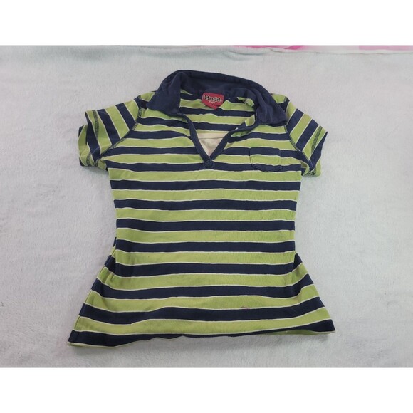 Vintage Y2K Mudd Striped Polo Top Short Sleeve Navy Blue Green Collared Tee Sz M - Picture 1 of 12